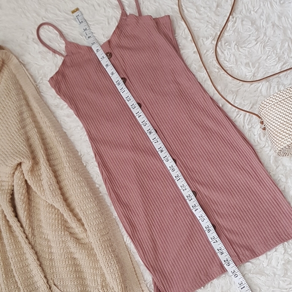 MAUVE PINK CREAM RIBBED BODYCON DRESS - Picture 4 of 6